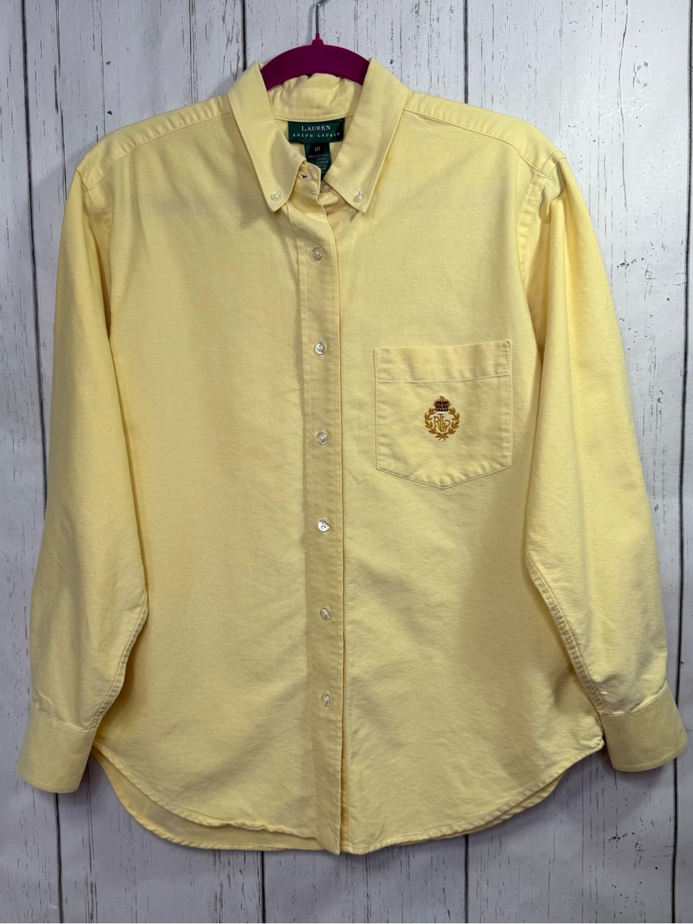 Lauren Ralph Lauren Yellow Vintage Crest Logo Button Down Shirt Size 10 Preppy